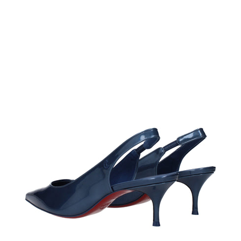 Christian Louboutin Women's Blue Patent Leather Slingback Mid Heels Pumps